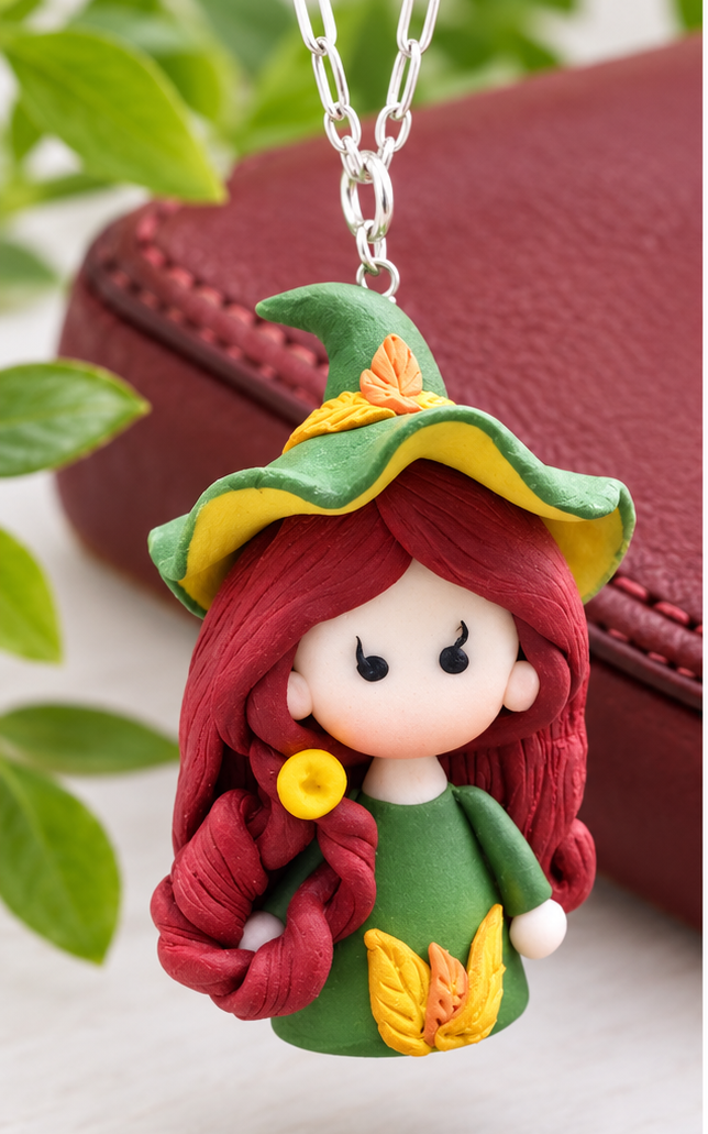Kleine Blumenelfe aus Polymer Clay – handgefertigter Taschenanhänger