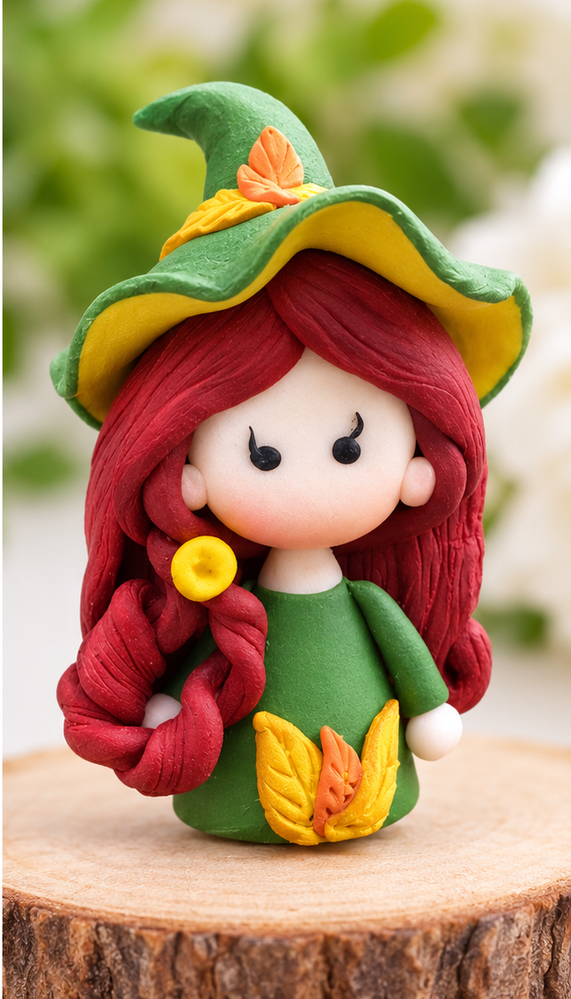 Kleine Blumenelfe aus Polymer Clay – handgefertigter Taschenanhänger