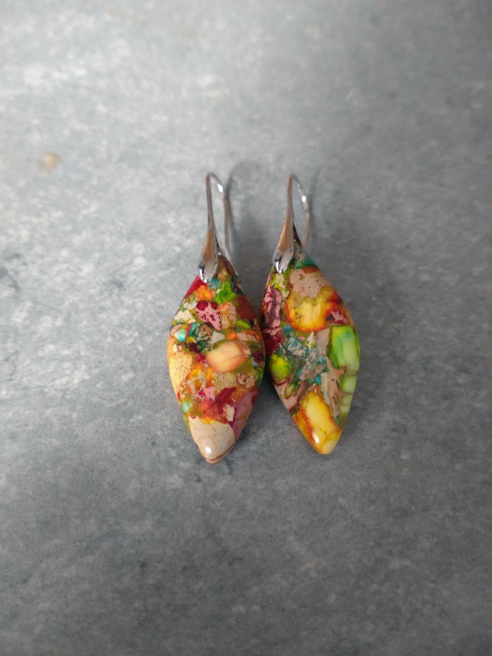 Jaspis Ohrringe Rot Gelb Türkis – Naturstein Boho Schmuck | Perl.RitH