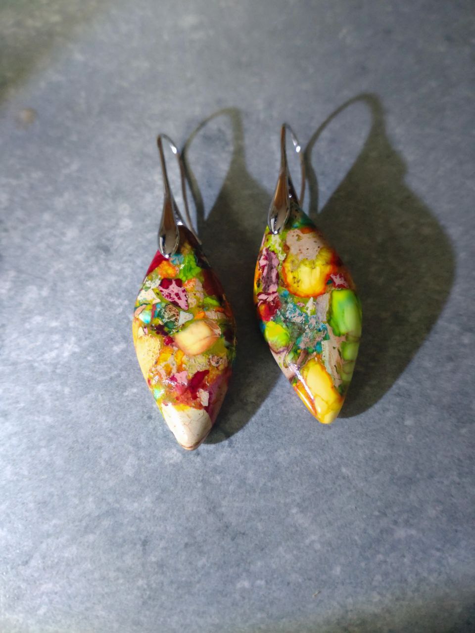 Jaspis Ohrringe Rot Gelb Türkis – Naturstein Boho Schmuck | Perl.RitH