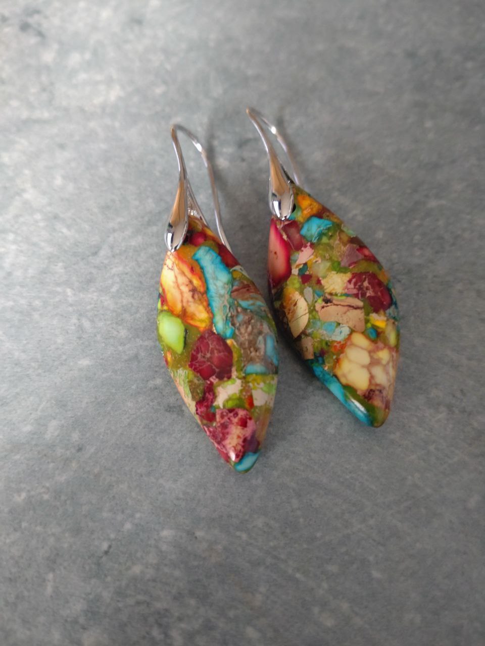 Jaspis Ohrringe Rot Gelb Türkis – Naturstein Boho Schmuck | Perl.RitH