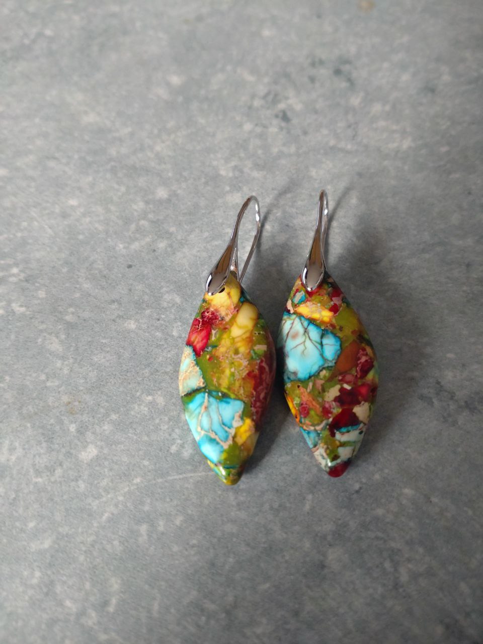 Jaspis Ohrringe Rot Gelb Türkis – Naturstein Boho Schmuck | Perl.RitH