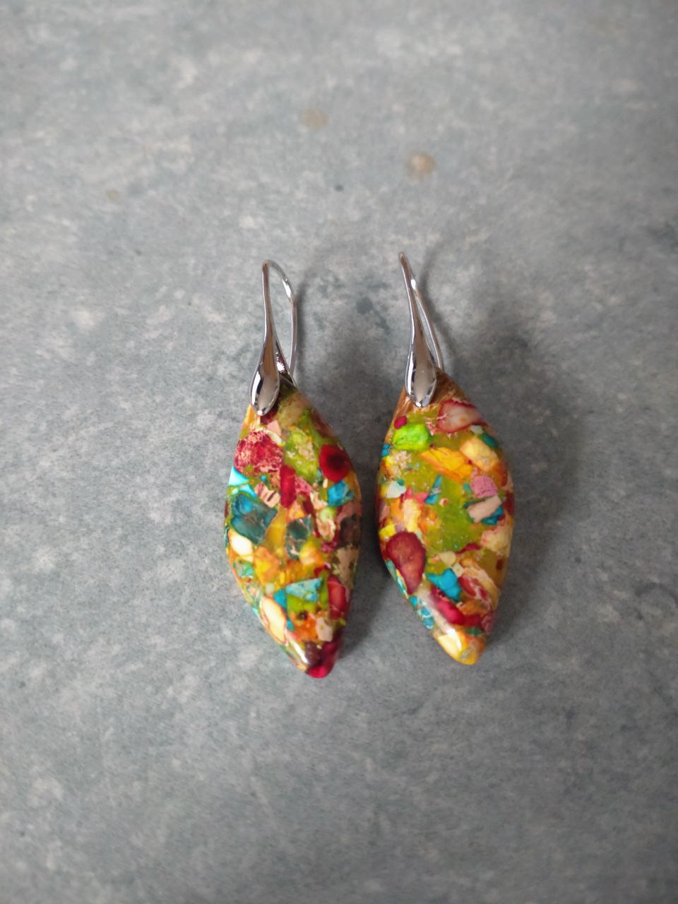 Jaspis Ohrringe Rot Gelb Türkis – Naturstein Boho Schmuck | Perl.RitH