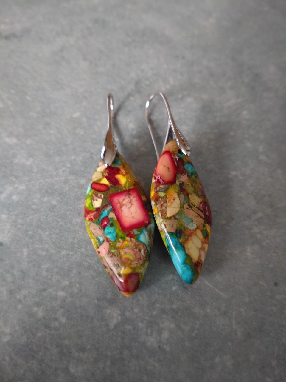 Jaspis Ohrringe Rot Gelb Türkis – Naturstein Boho Schmuck | Perl.RitH