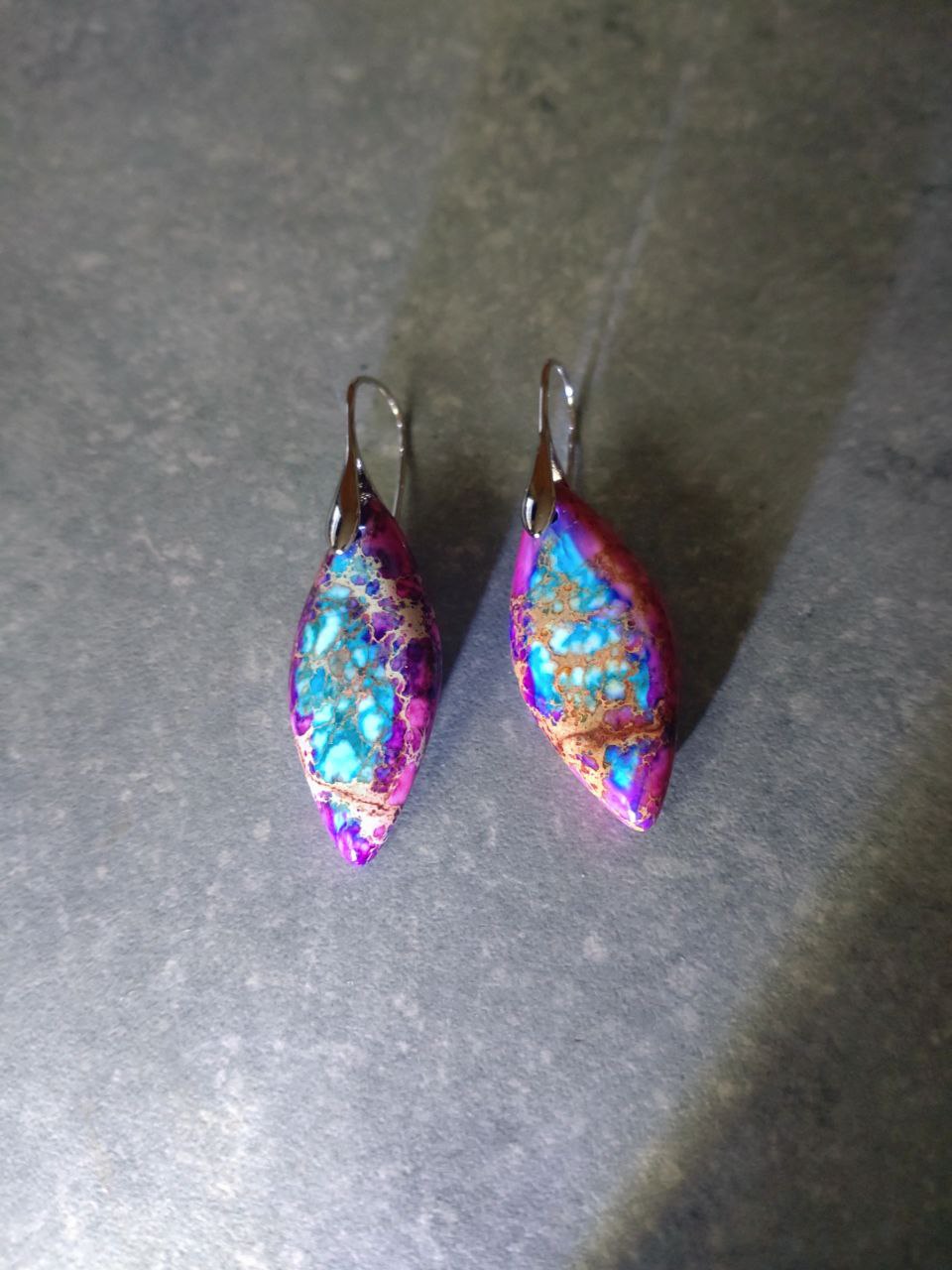 Pink Türkis Jaspis Ohrringe – Meeressediment Boho Heilstein Schmuck | Perl.RitH