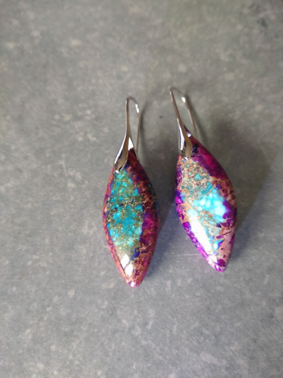 Pink Türkis Jaspis Ohrringe – Meeressediment Boho Heilstein Schmuck | Perl.RitH