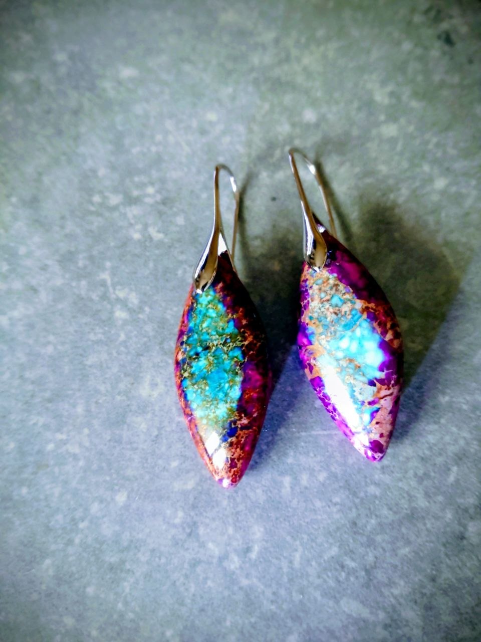 Pink Türkis Jaspis Ohrringe – Meeressediment Boho Heilstein Schmuck | Perl.RitH