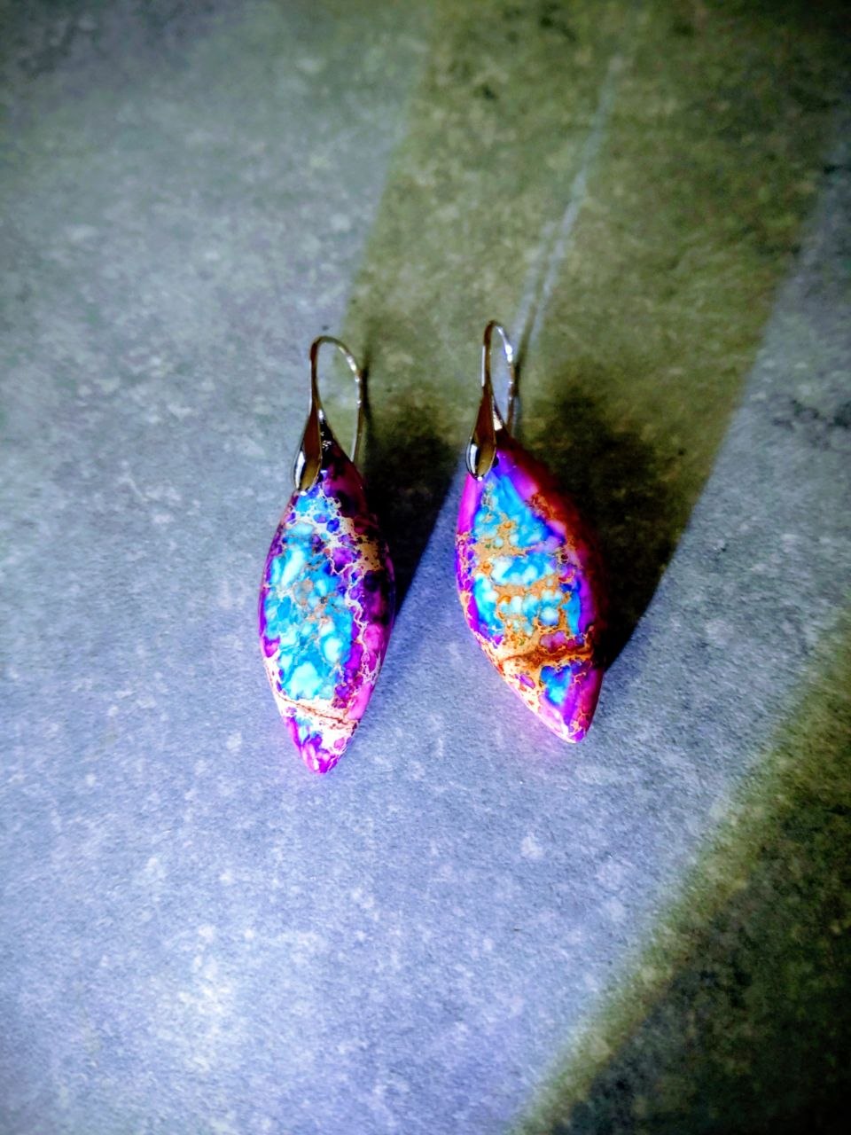 Pink Türkis Jaspis Ohrringe – Meeressediment Boho Heilstein Schmuck | Perl.RitH