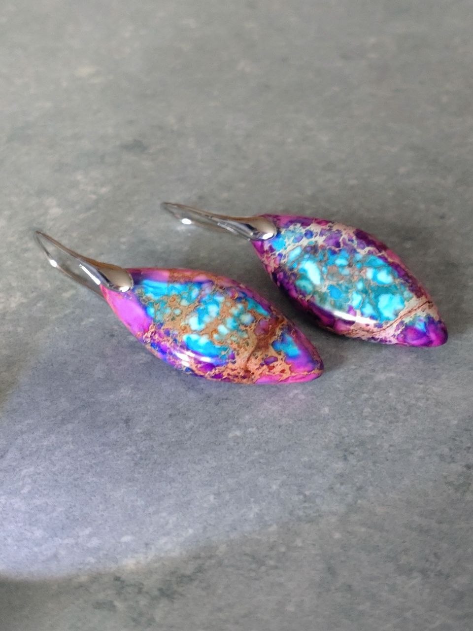 Pink Türkis Jaspis Ohrringe – Meeressediment Boho Heilstein Schmuck | Perl.RitH