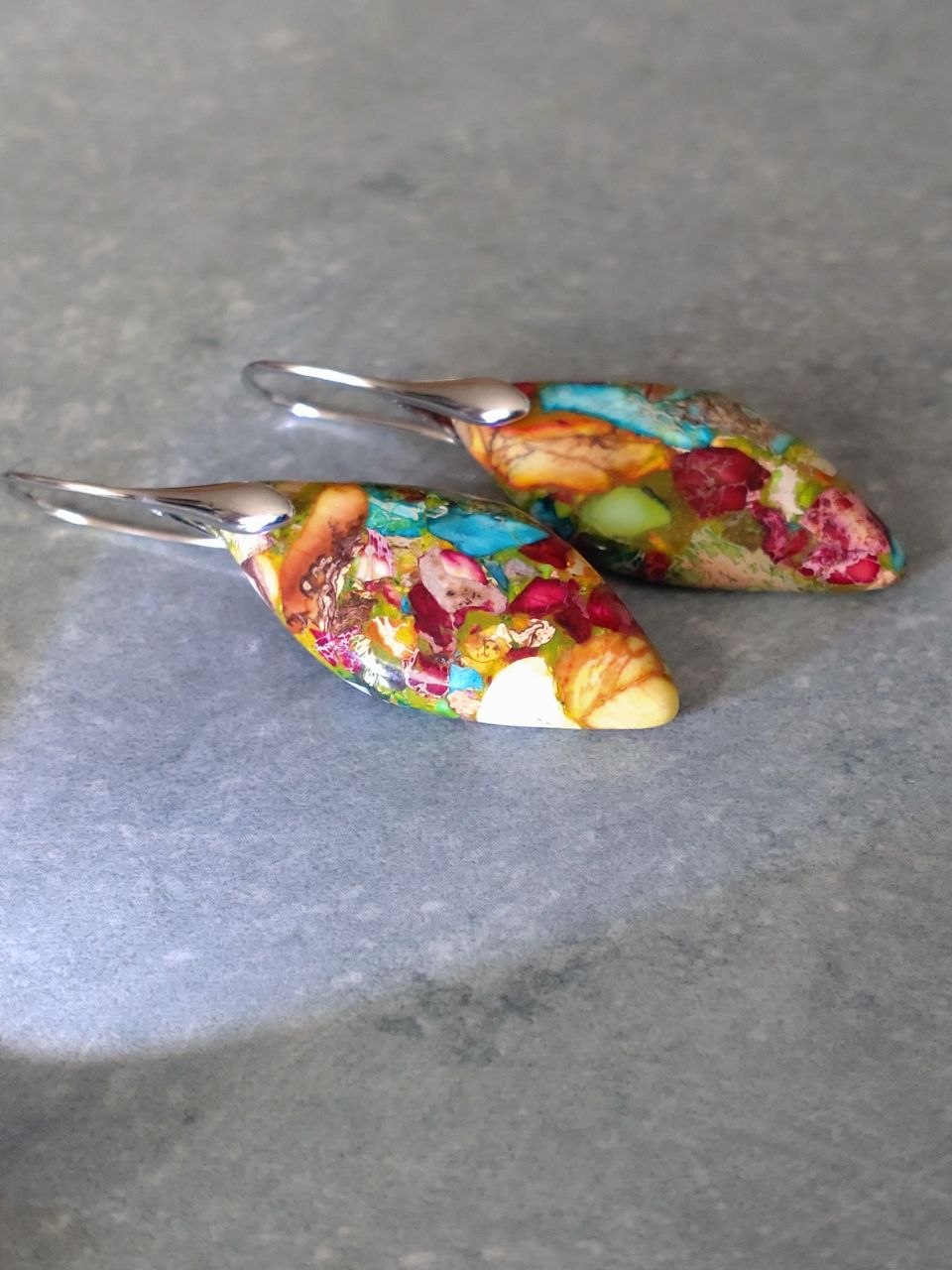 Jaspis Ohrringe Rot Gelb Türkis – Naturstein Boho Schmuck | Perl.RitH